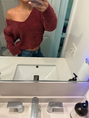 Urban Outfitters Burgundy Cropped Off-Shoulder Sweater